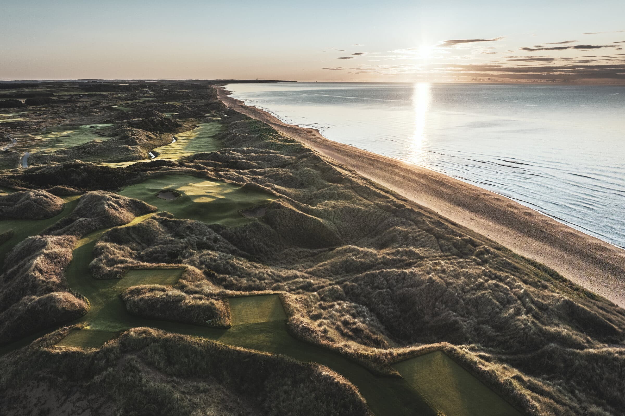 Trump International Golf Links Aberdeen — aerial of the dunes on the Aberdeenshire coast