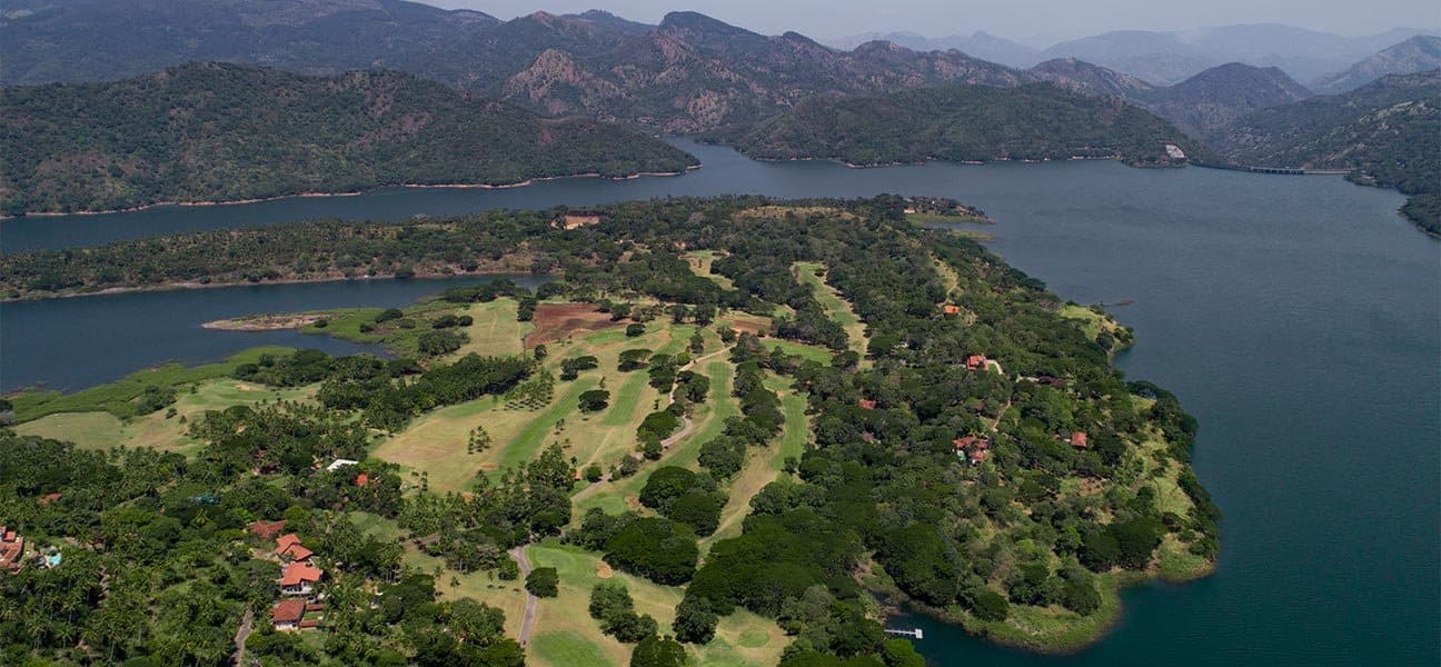 Victoria Golf & Country Resort from the air, on the promontory above the reservoir