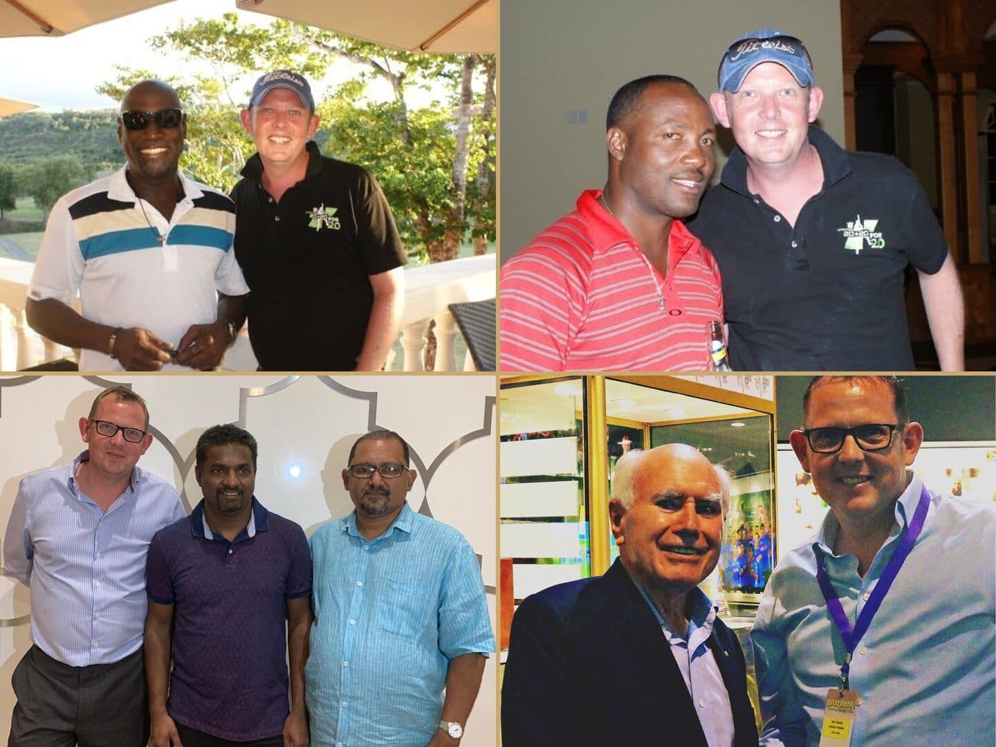 Ian Kerr with Sir Viv Richards, Brian Lara, Muttiah Muralitharan and John Howard