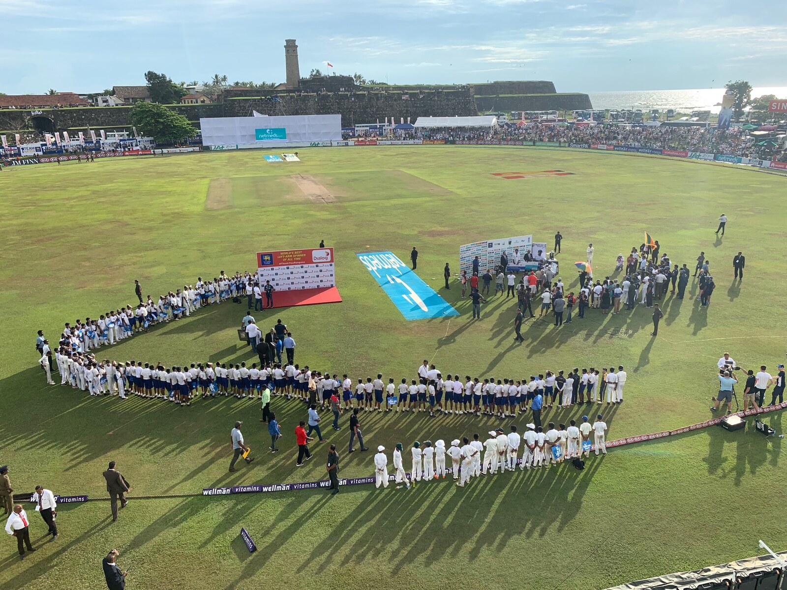 Galle International Cricket Stadium with the seventeenth-century Dutch fort behind the boundary and the Indian Ocean beyond