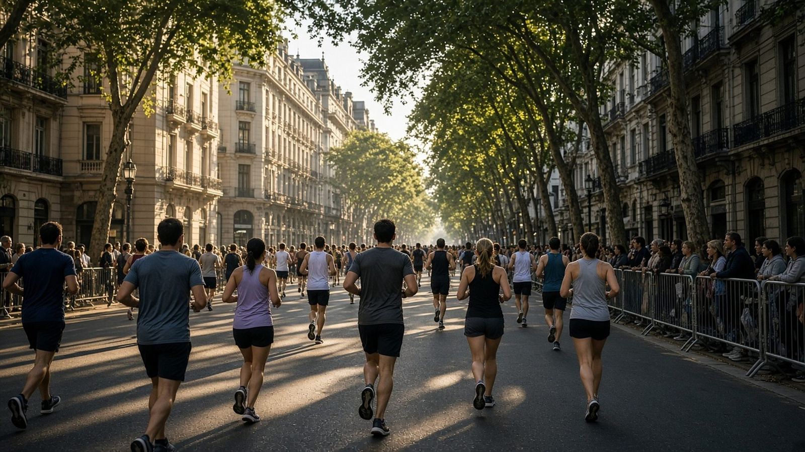 Runners on a tree-lined avenue