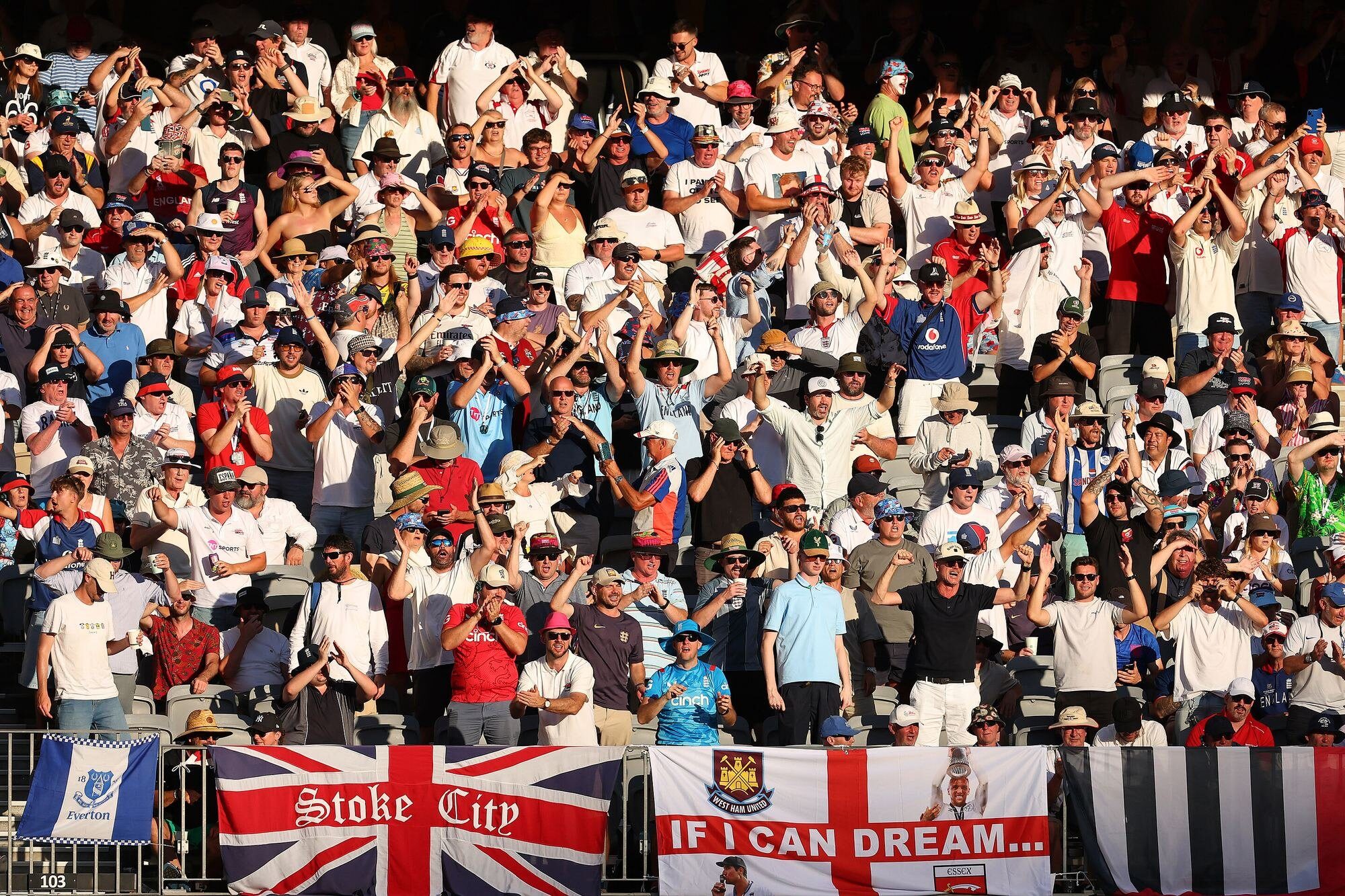 England supporters celebrating at an Ashes Test